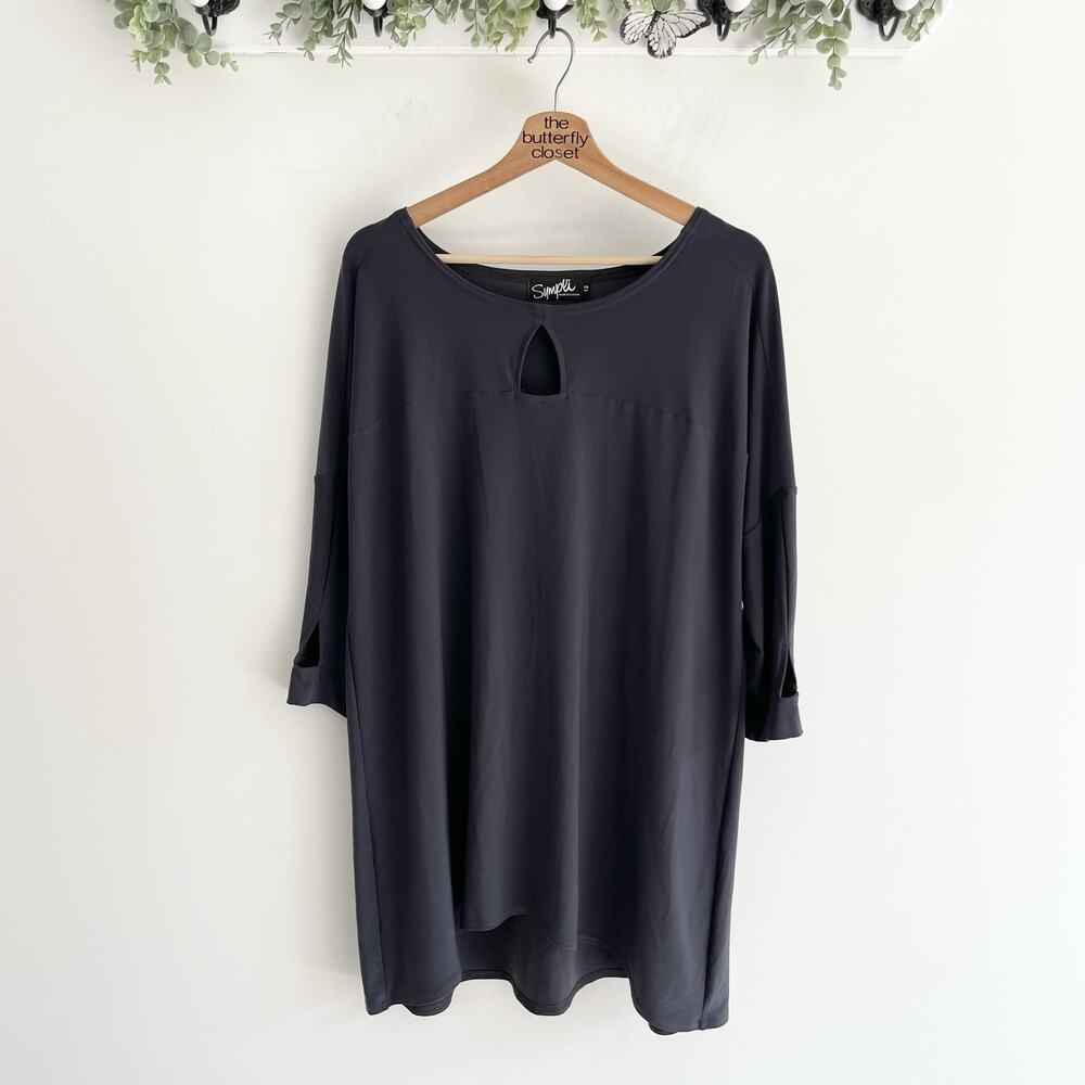 Sympli Black Keyhole Oversized Long Sleeve Dress Shirt Size 12 QQ-9047